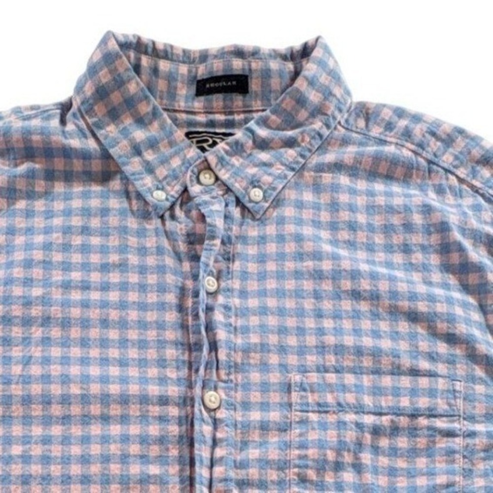 Rye by Hawker Rye Button Down Shirt Men L Short Blue Pink Gingham Cotton Regular
